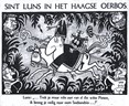 Sinterklaas Joseph Luns brengt Zwarte Piet Nieuw Guinea in veiligheid. Opland in de Volkskrant, 29 november 1969. (Medium)