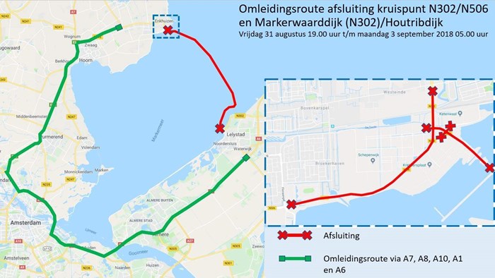 Omleidingskaart kruising bij Houtribdijk 1